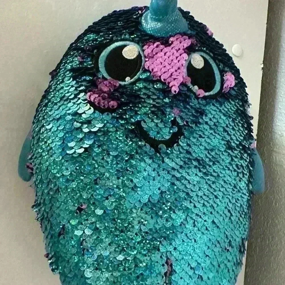 Narwal Plush Blue Purple Flip Sequined Shimmer Stuffed Animal Whale Toy